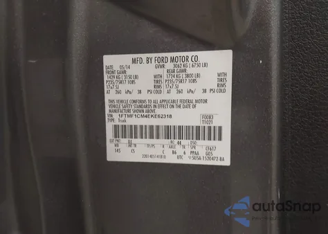 2014 Ford F-150 Xl из США, поврежденный, VIN 1FTMF1CM4EKE62318